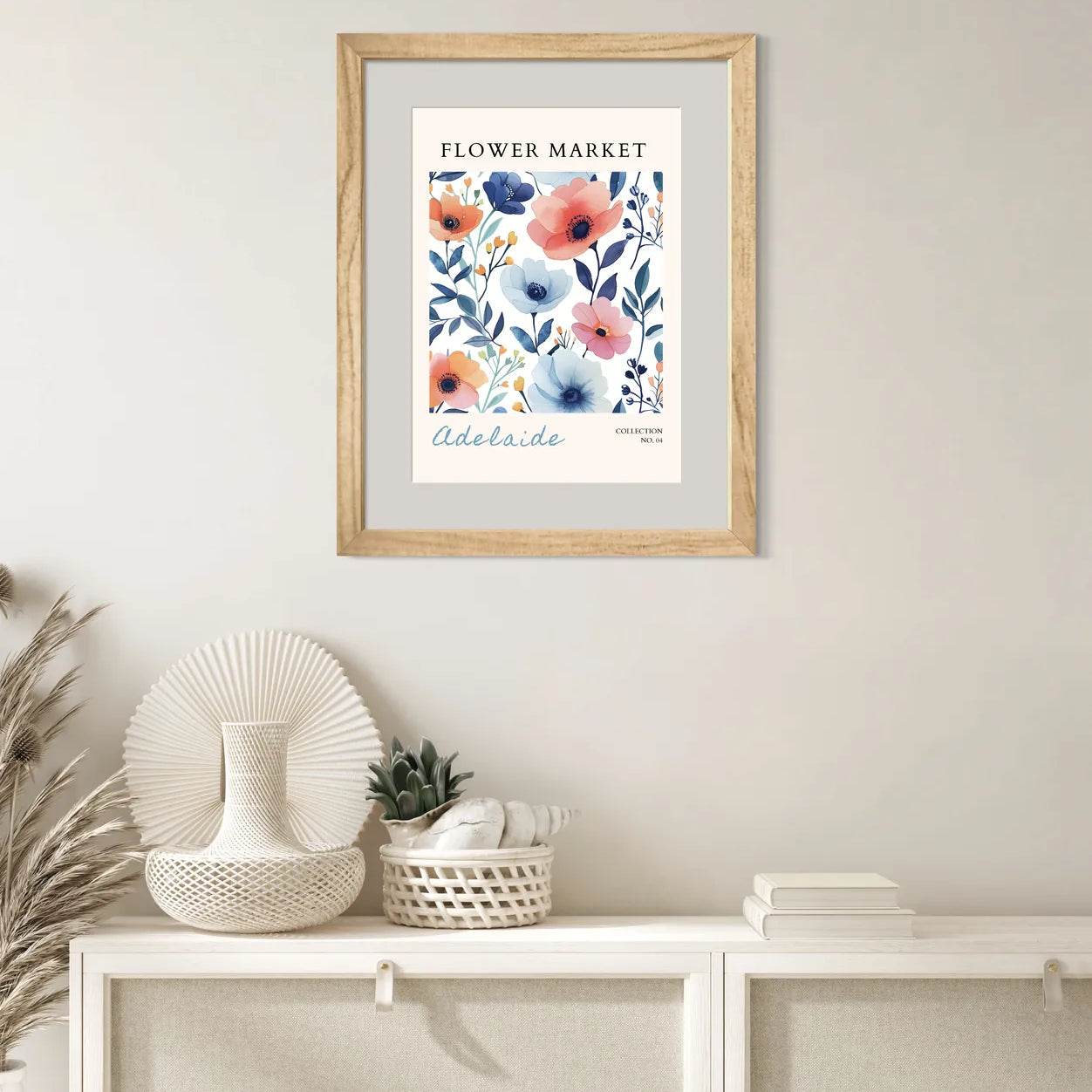 Adelaide Garden Pop – Bold Floral Illustration in Coral and Blue