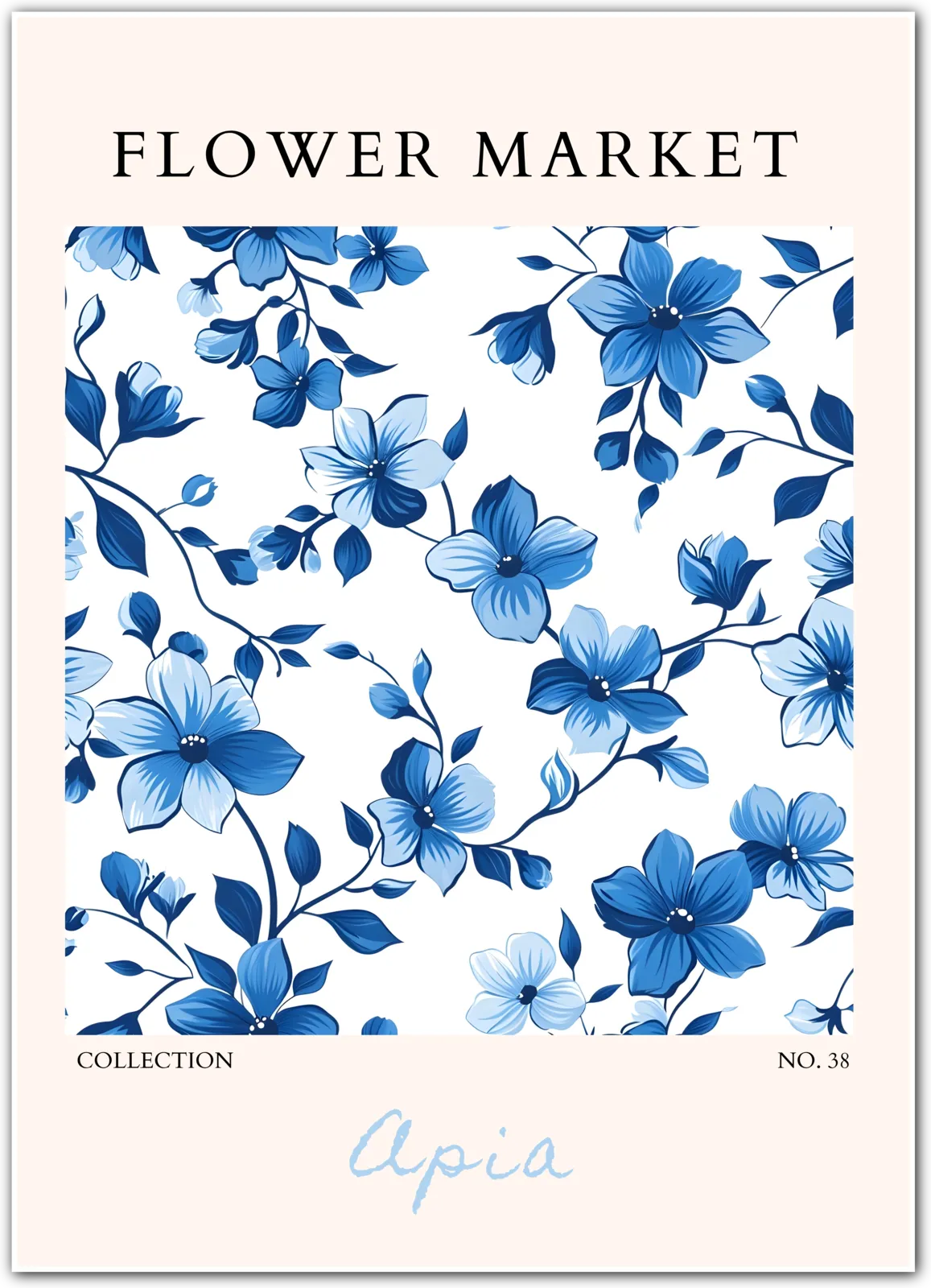 Apia Blue Bloom – Island Floral Art Print in Indigo and Sky