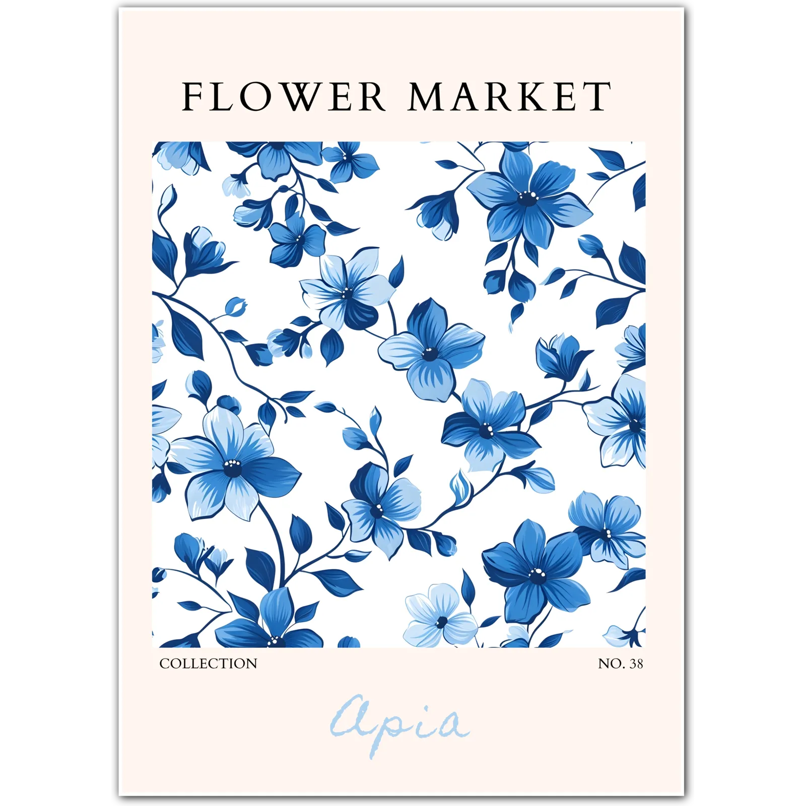 Apia Blue Bloom – Island Floral Art Print in Indigo and Sky