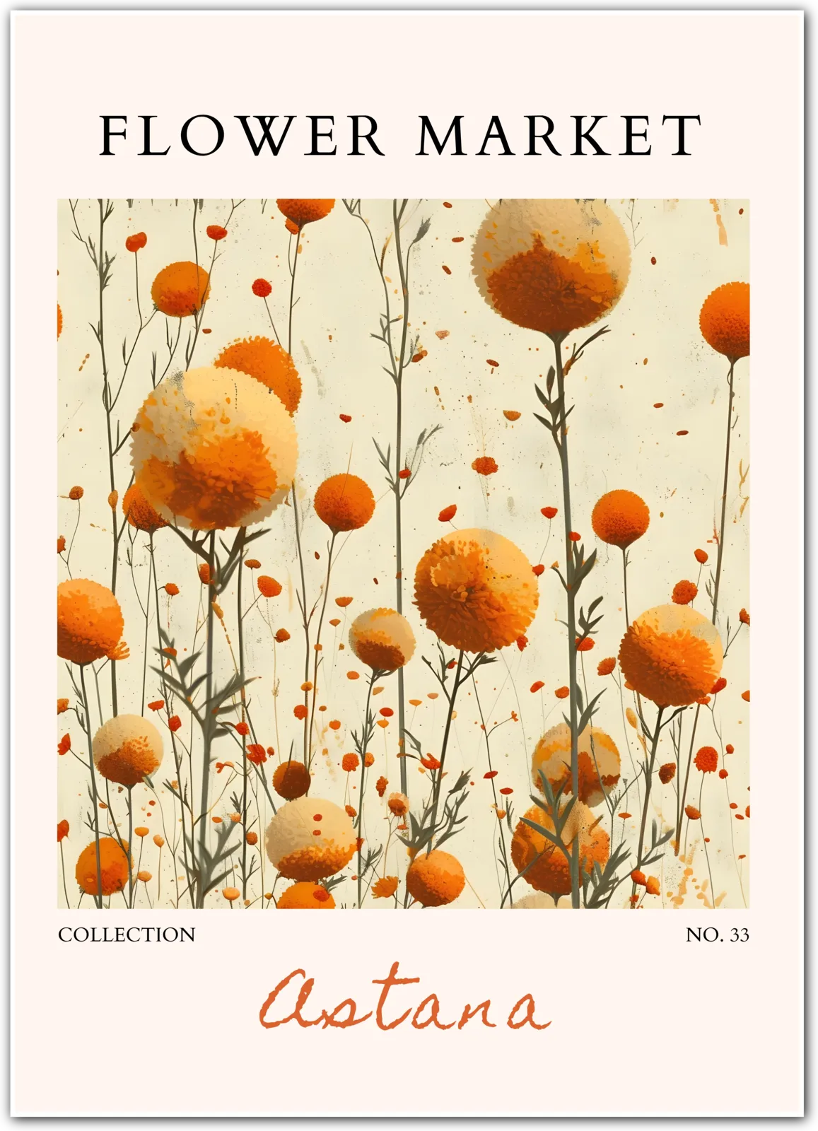 Astana Field Dream – Modern Pompom Floral Print in Golden Ochre