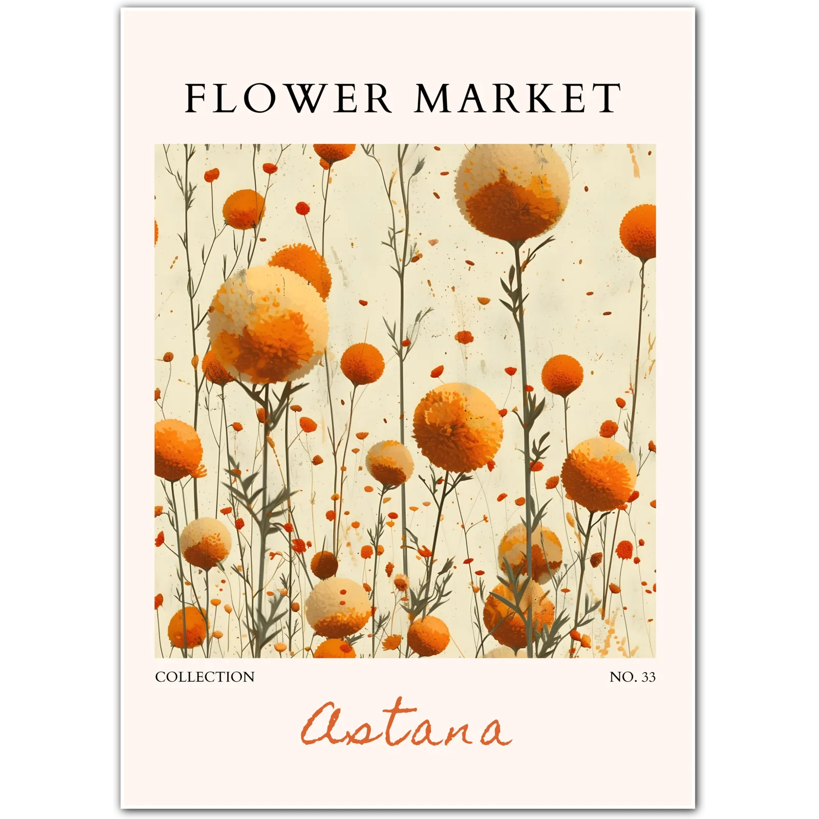 Astana Field Dream – Modern Pompom Floral Print in Golden Ochre
