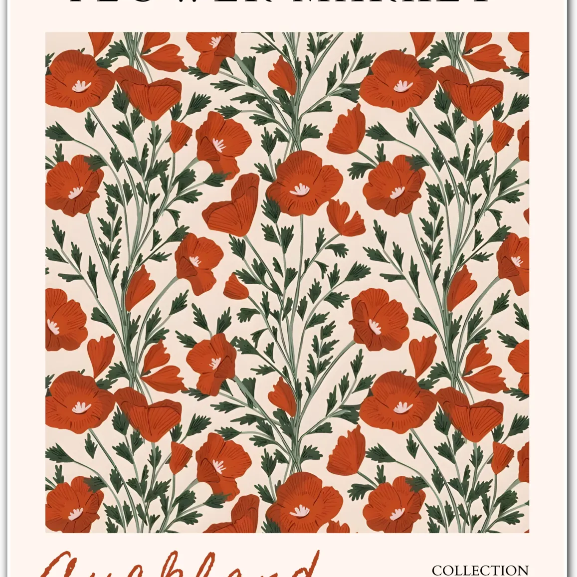 Auckland Poppy Grove – Bold Botanical Art in Terracotta and Green