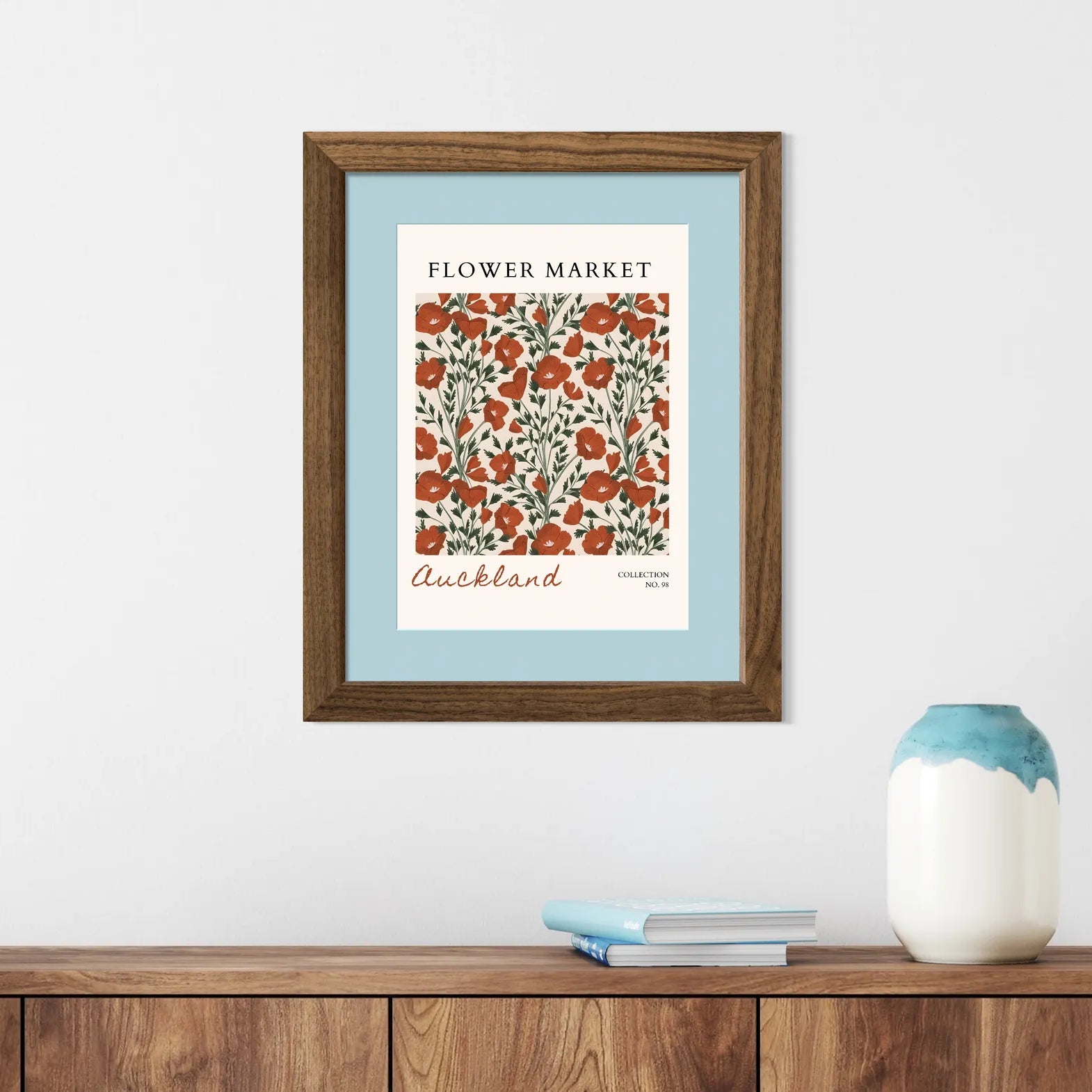 Auckland Poppy Grove – Bold Botanical Art in Terracotta and Green