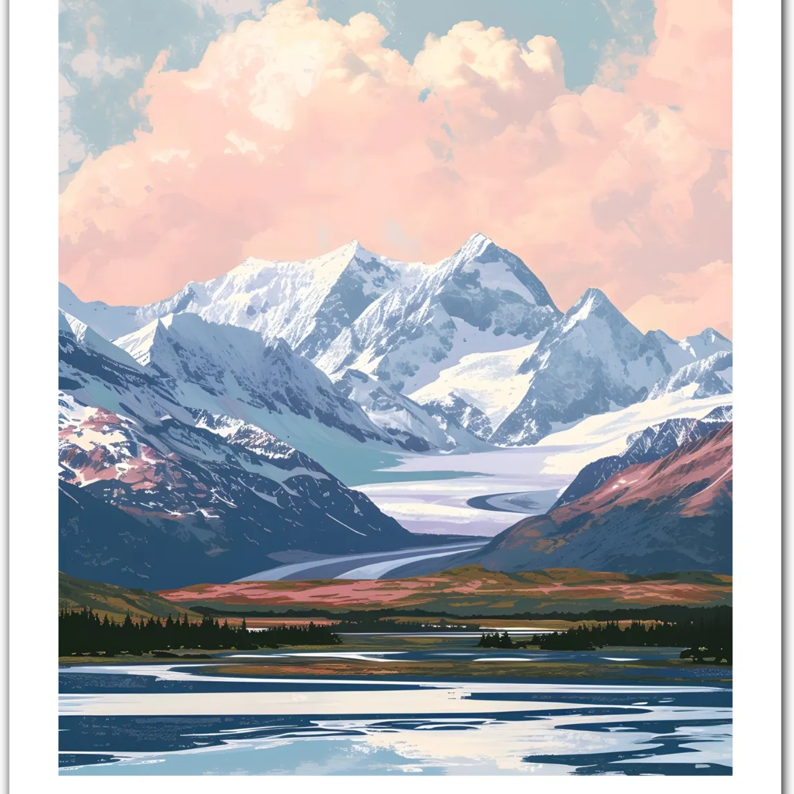 Alaska USA Art Print – Majestic Snow-Capped Mountains and Wilderness