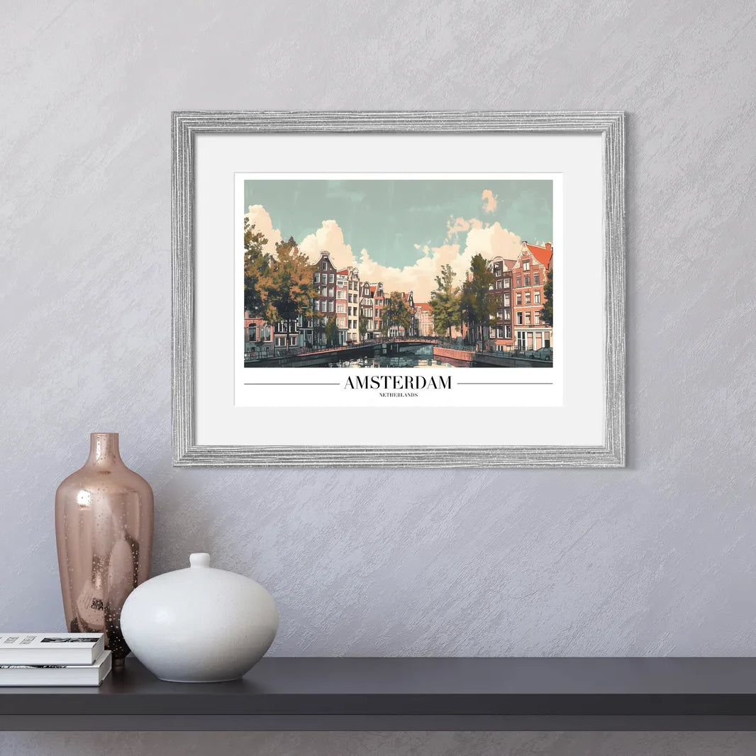 Amsterdam Waterside Art Print with Sunlit Canal Scene 2