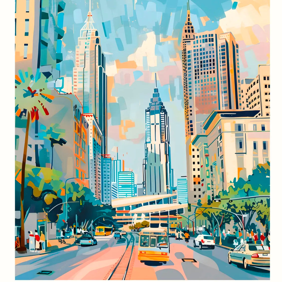 Downtown Atlanta Cityscape in Pastel Shades Art Print 3