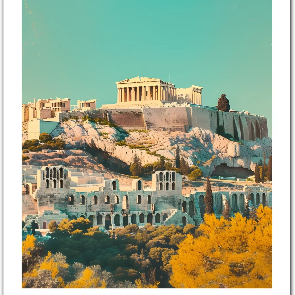 Athens Greece Art Print – Parthenon and Ancient Ruins in Warm Tones