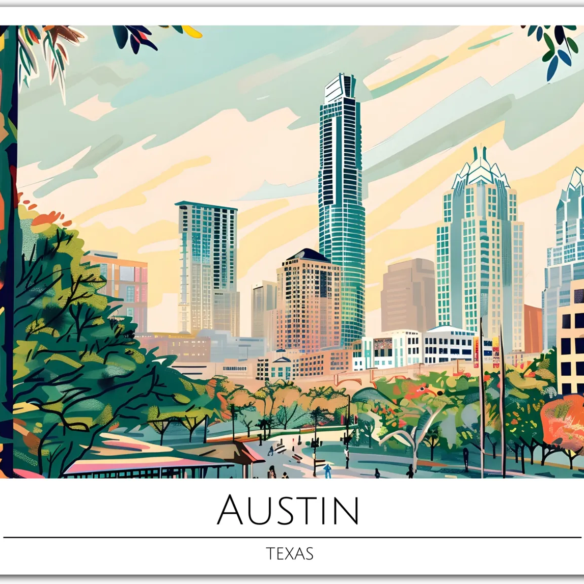 Vibrant Austin Cityscape - Texas Skyline Art Print