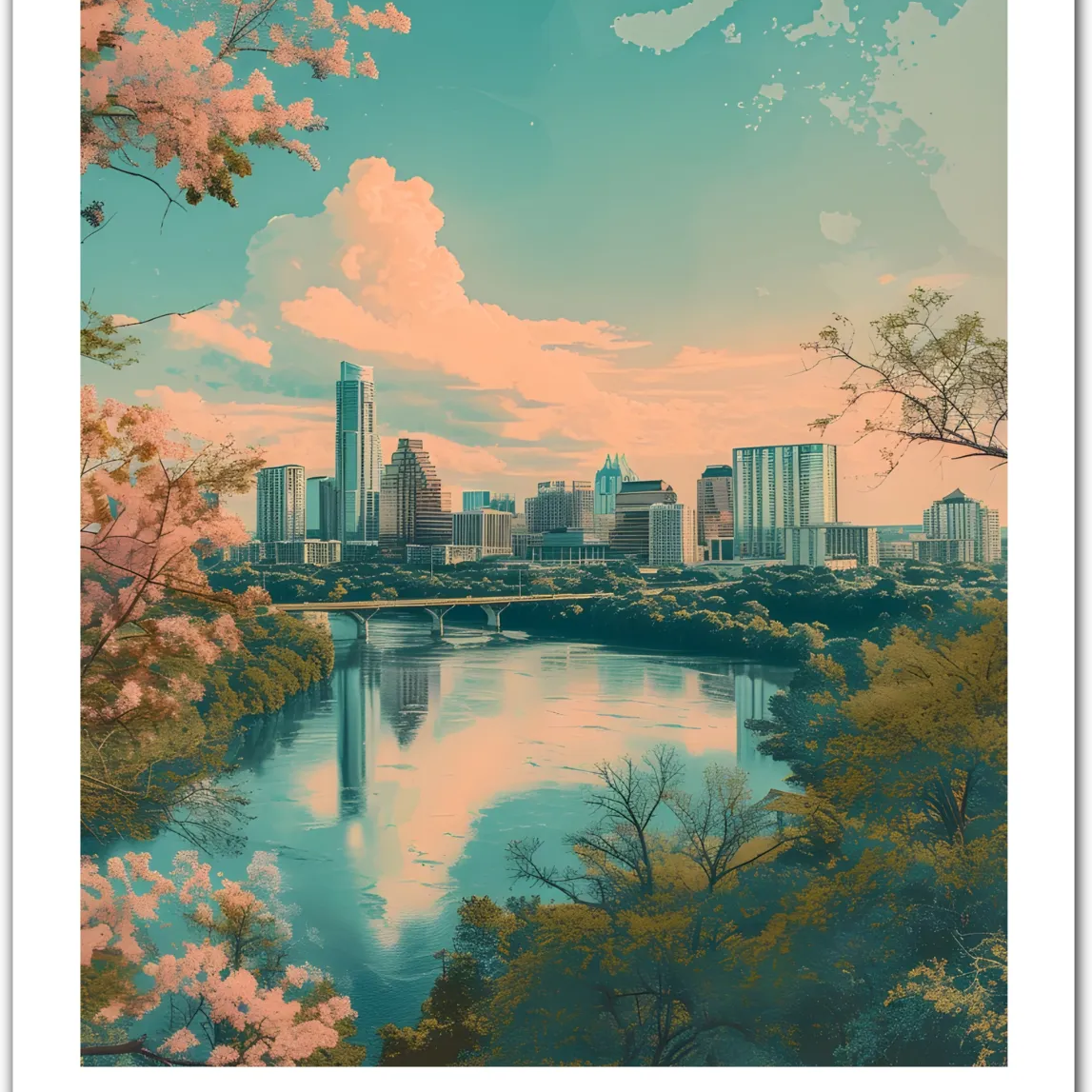 Austin USA Art Print – City Skyline with River and Nature