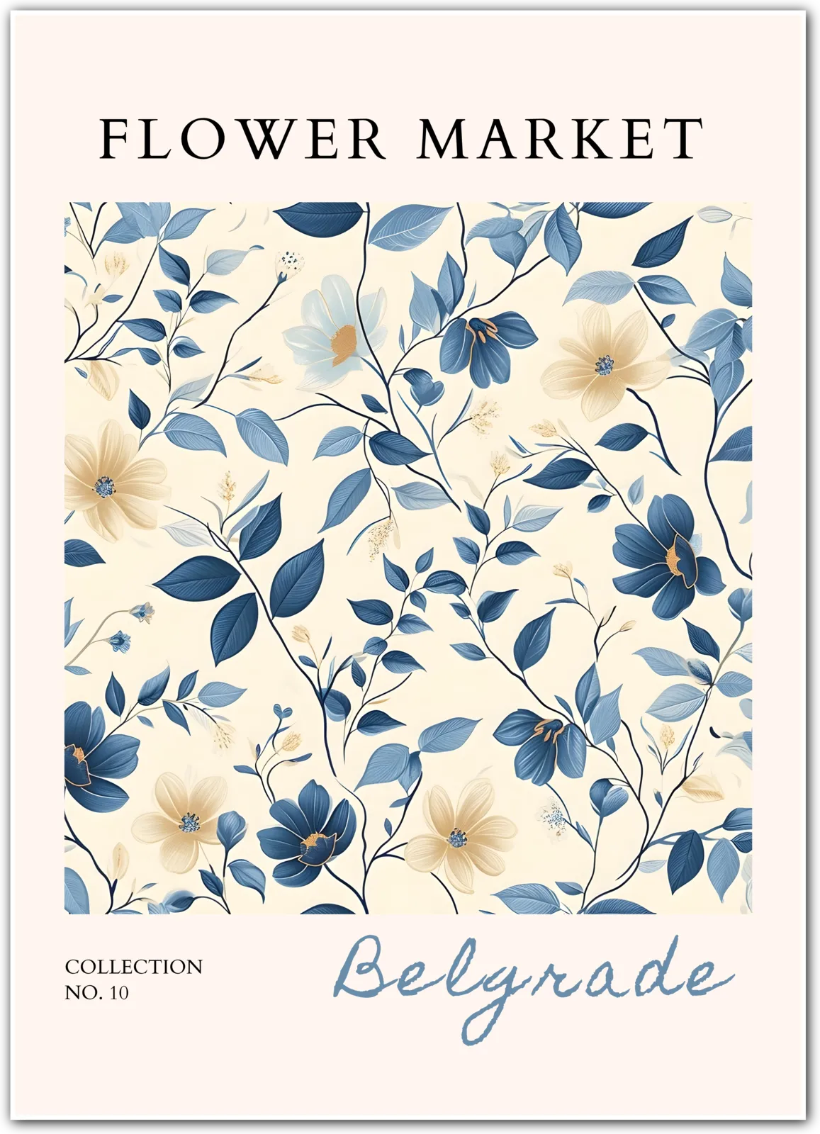 Belgrade Bloom Lines – Sophisticated Blue Botanical Art Print