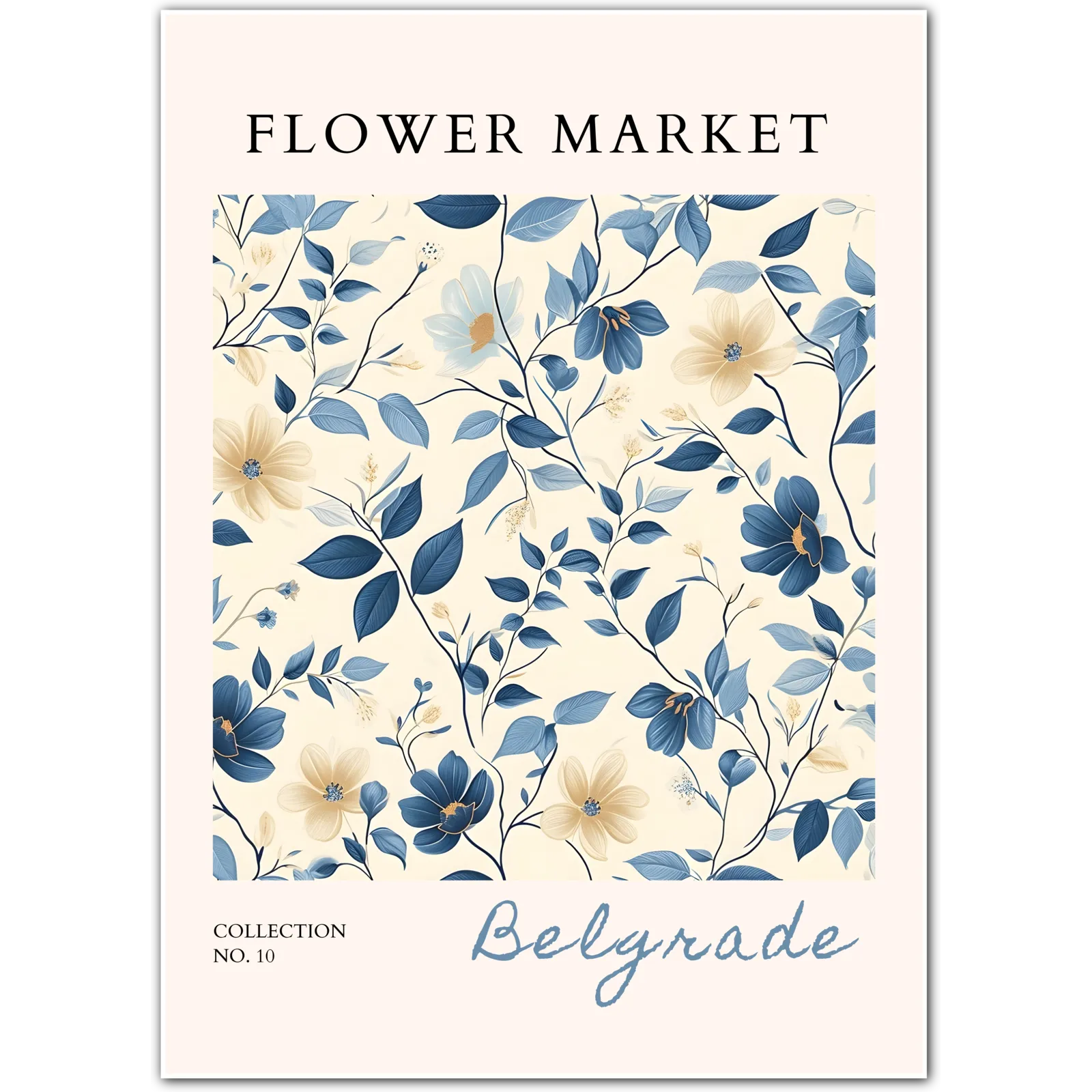 Belgrade Bloom Lines – Sophisticated Blue Botanical Art Print
