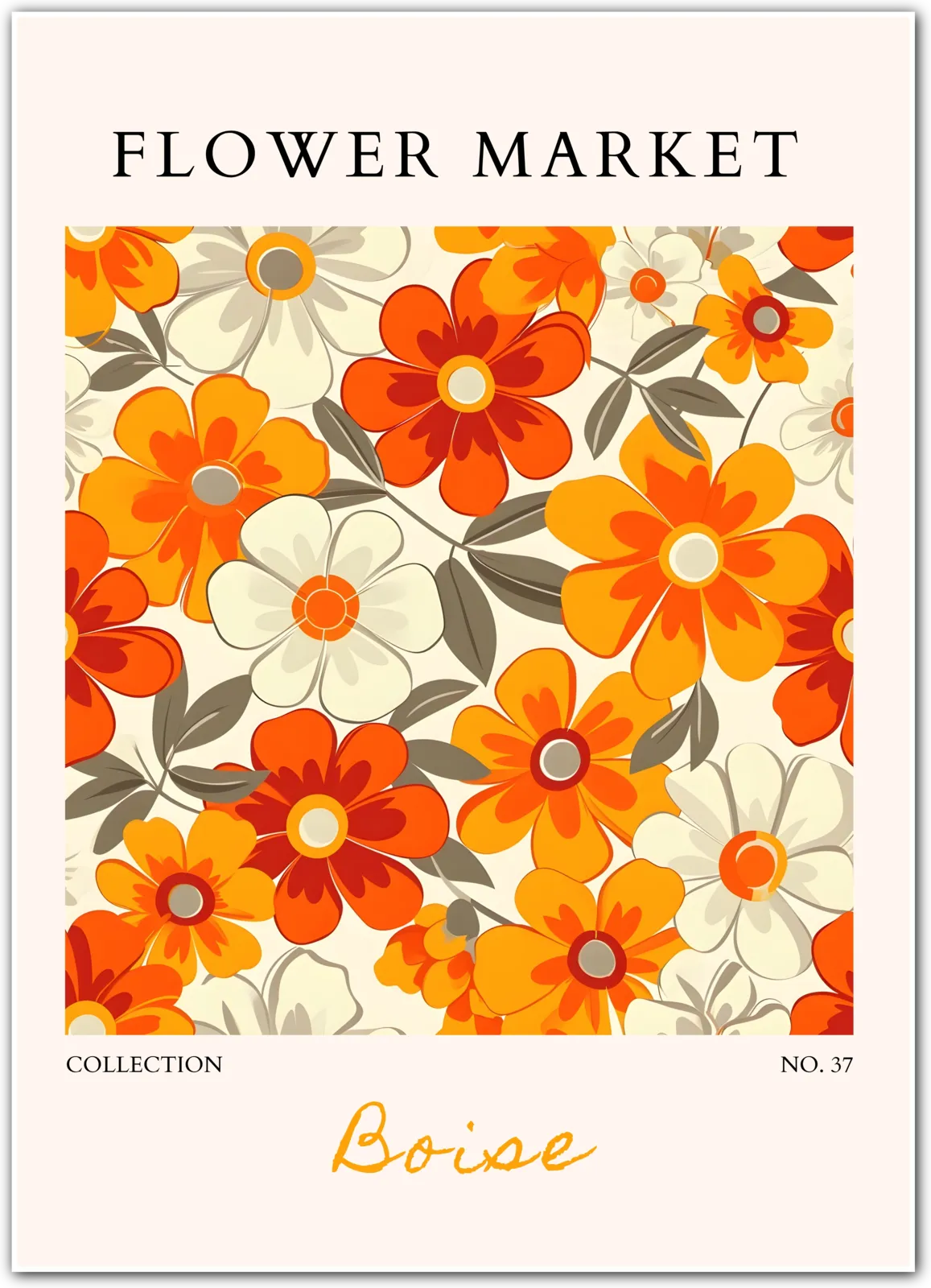 Boise Citrus Pop – Retro Floral Print in Orange and Cream