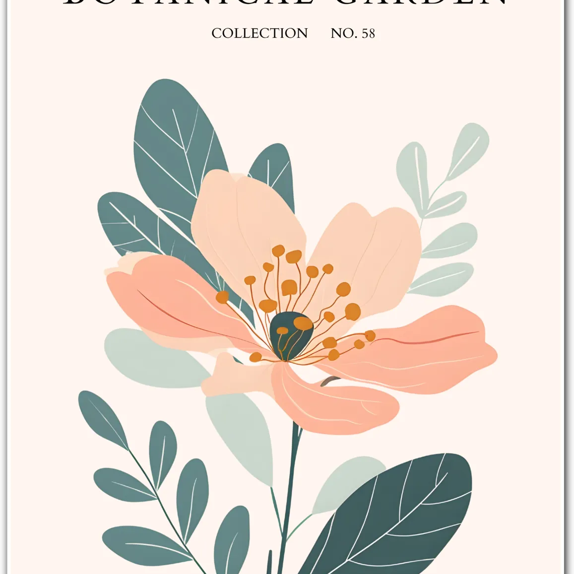 Peach Blossom Poise – Elegant Floral Line Art Print