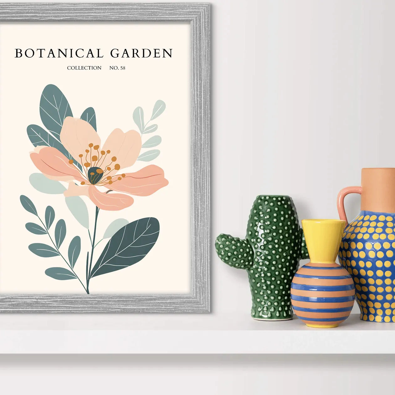 Peach Blossom Poise – Elegant Floral Line Art Print