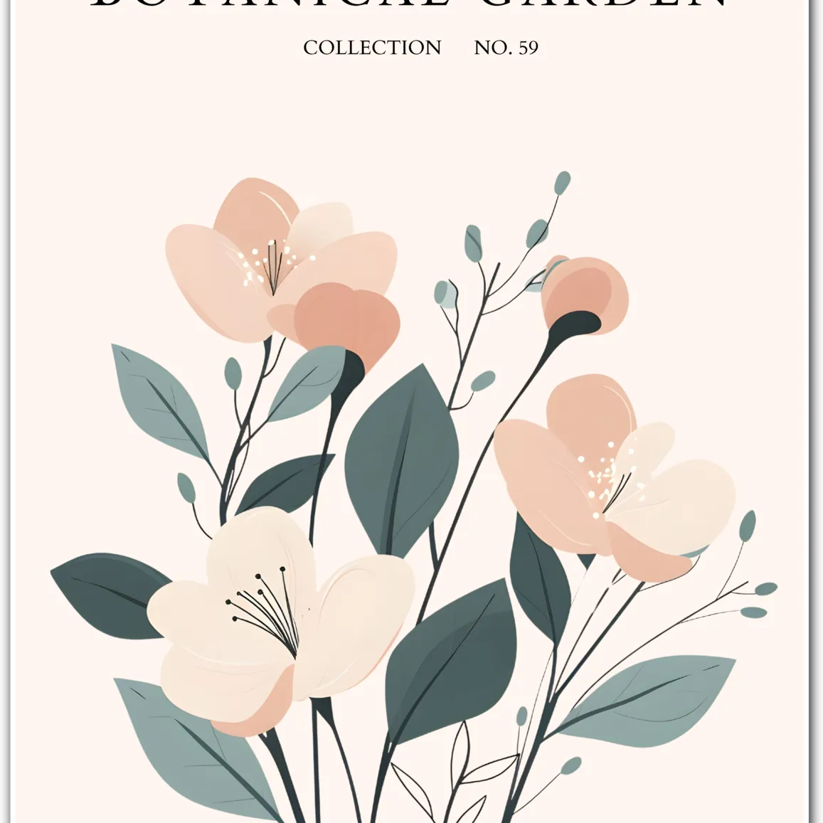 Cream Petal Harmony – Minimal Wild Rose Botanical Print