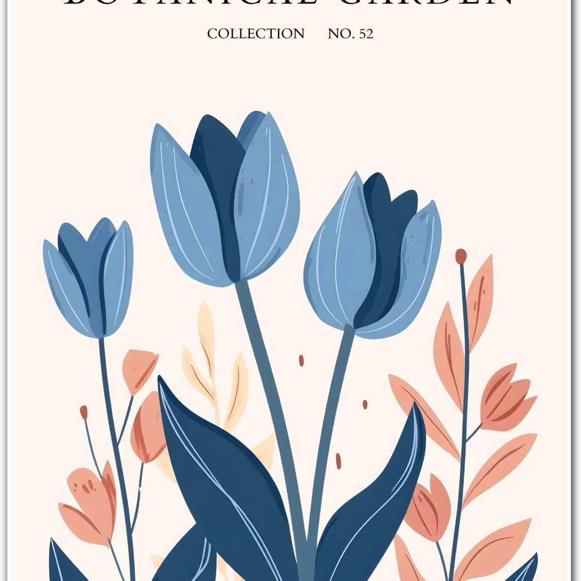 Indigo Dream Tulip Art – Peach & Navy Botanical Wonder
