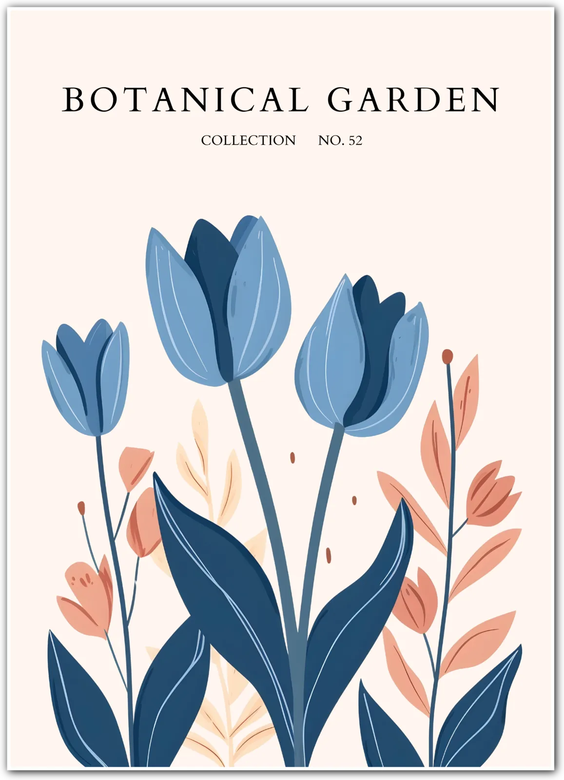 Indigo Dream Tulip Art – Peach & Navy Botanical Wonder