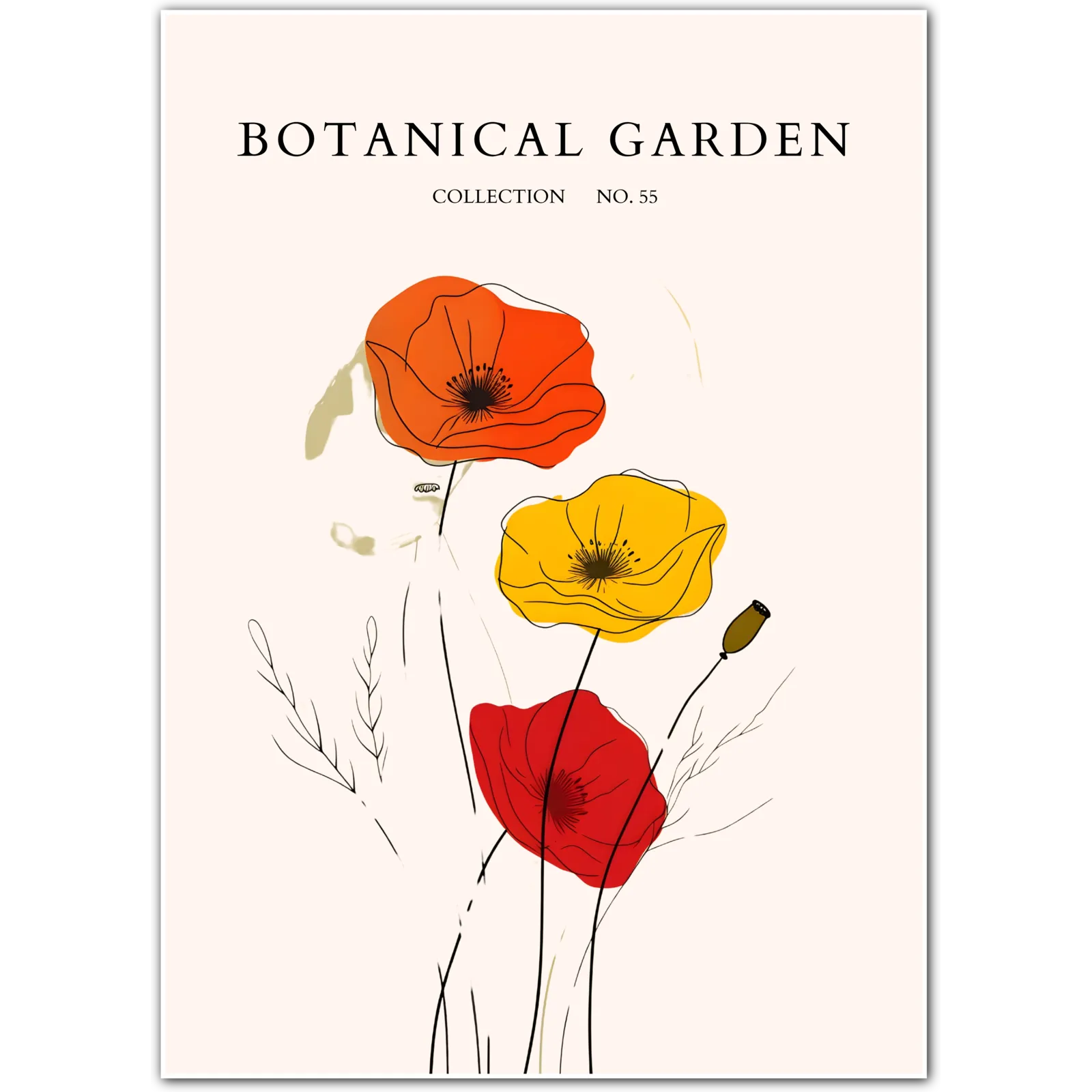 Bold Trio Poppy Print – Vibrant Wildflowers on Warm Off-White