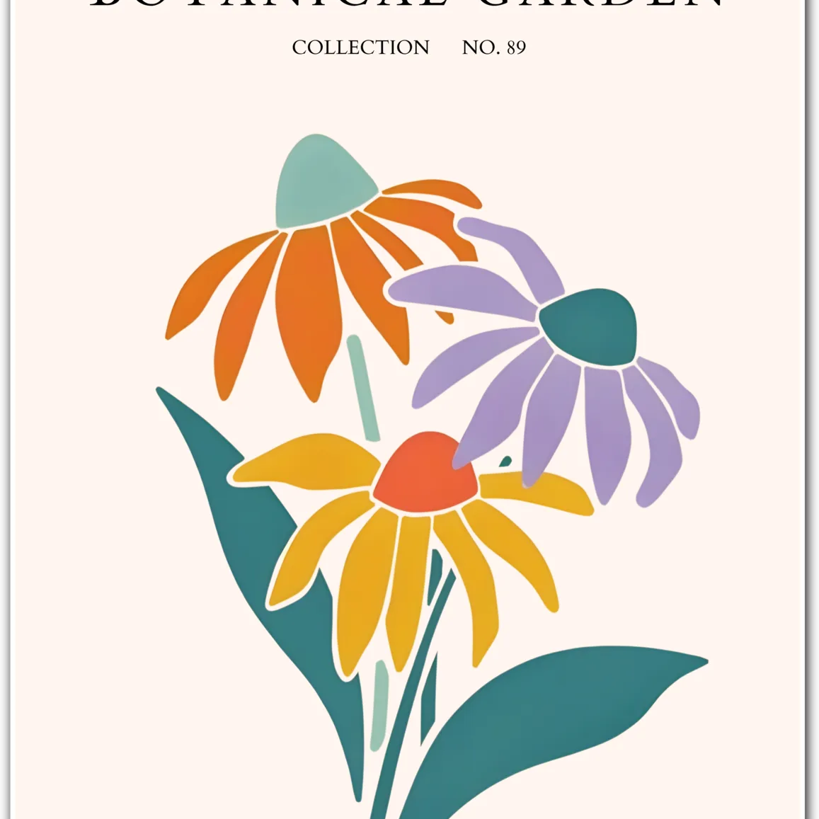 Vibrant Coneflower Trio Botanical Art Print – Echinacea in Modern Pop Colours