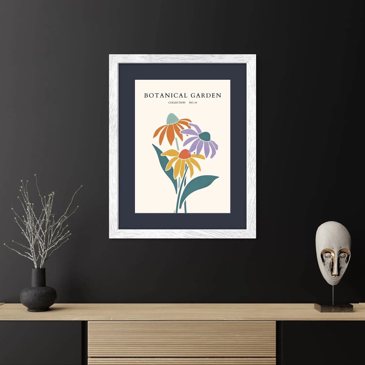 Vibrant Coneflower Trio Botanical Art Print – Echinacea in Modern Pop Colours