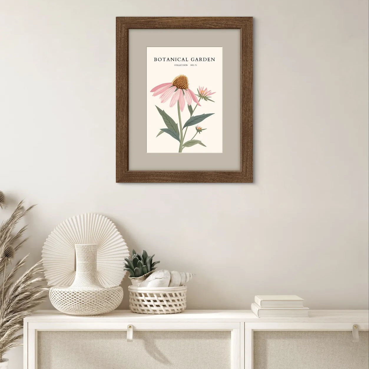 Pink Coneflower Botanical Art Print – Echinacea Elegance with Vintage Flair
