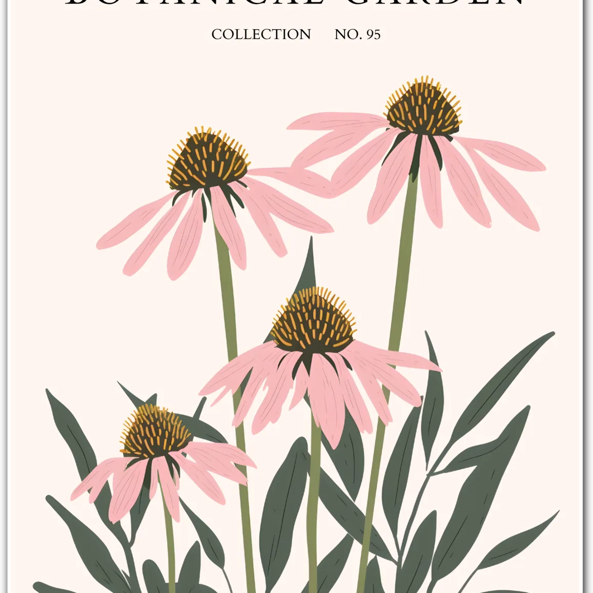 Blush Coneflower Botanical Art Print – Delicate Prairie Bloom Elegance