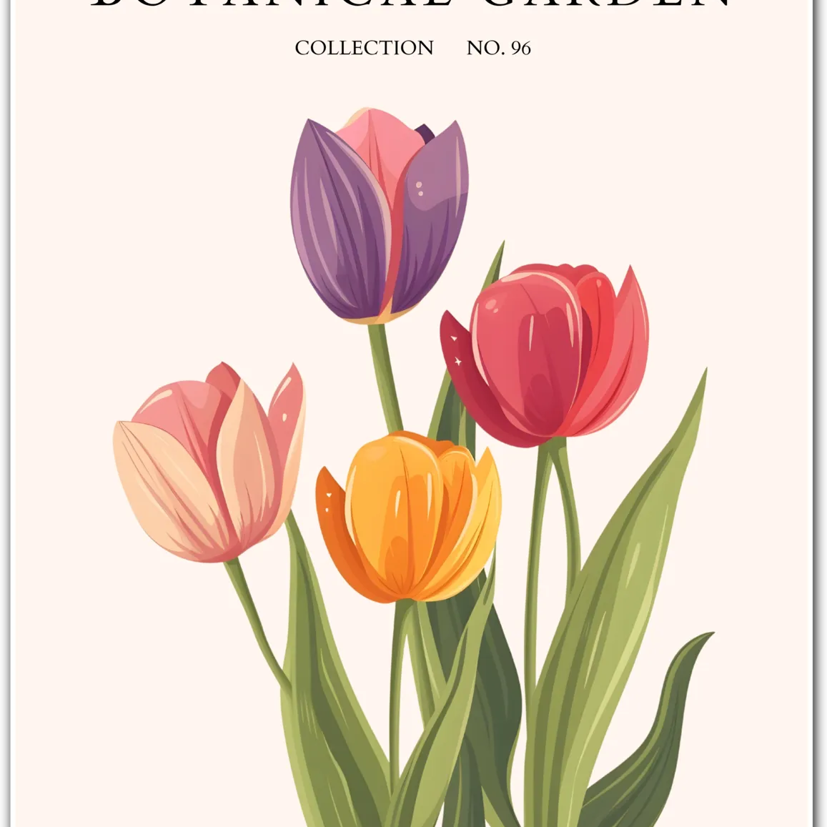Rainbow Tulip Garden Art Print – Bold Multicolour Springtime Flowers
