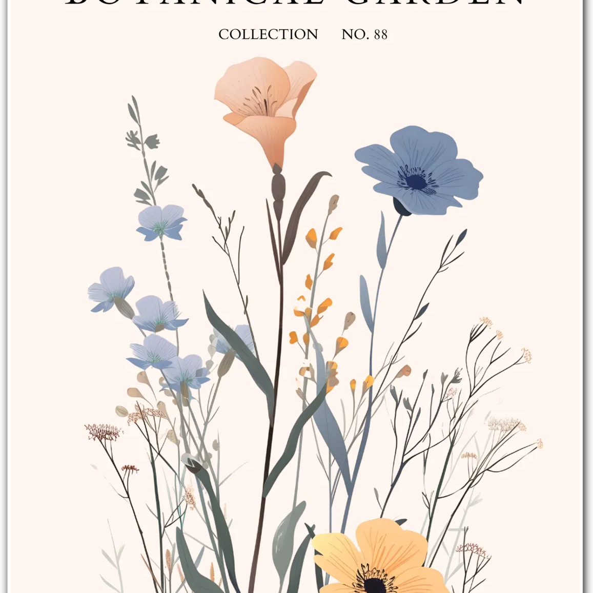 Wildflower Meadow Sketch Art Print – Botanical Collage in Soft Tones
