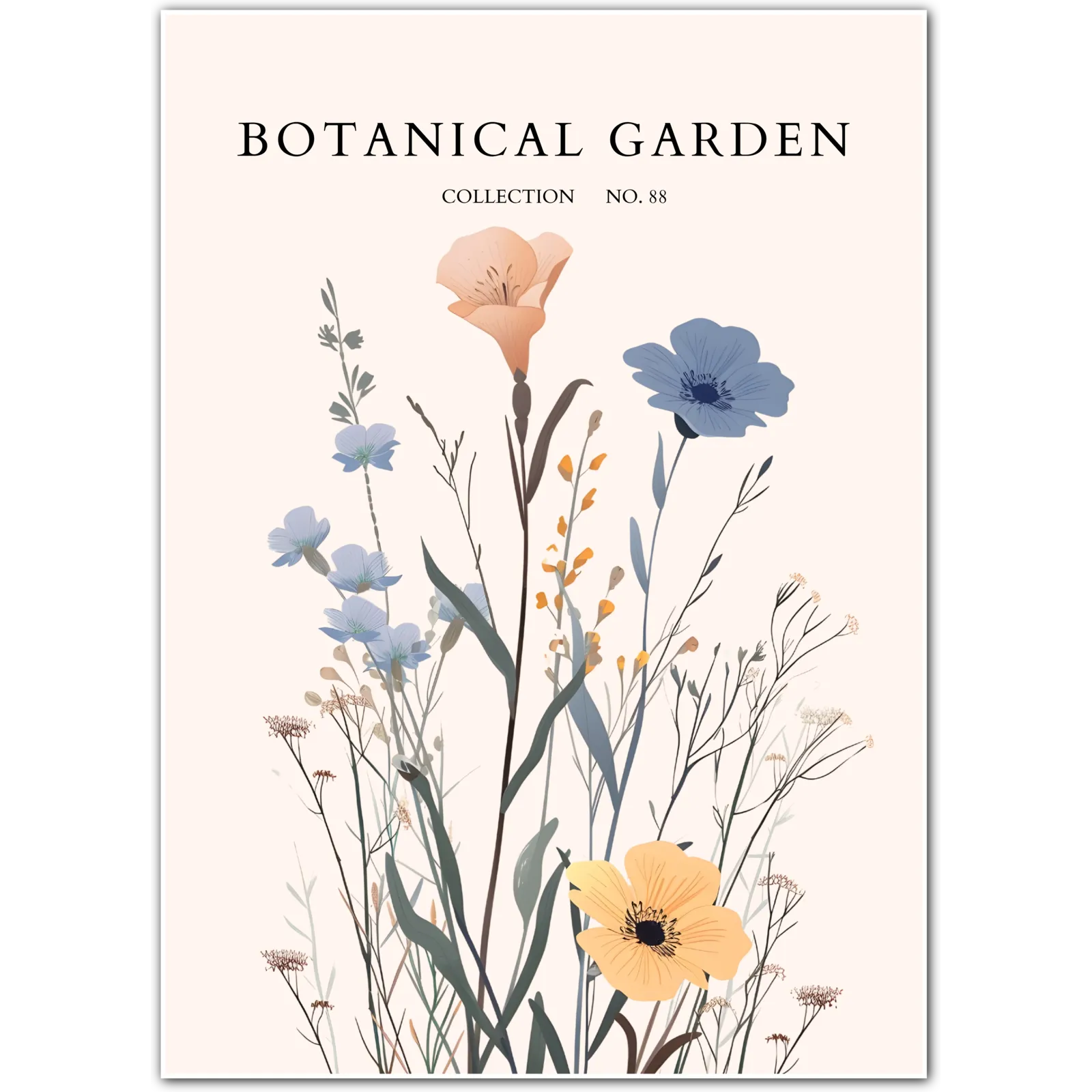 Wildflower Meadow Sketch Art Print – Botanical Collage in Soft Tones