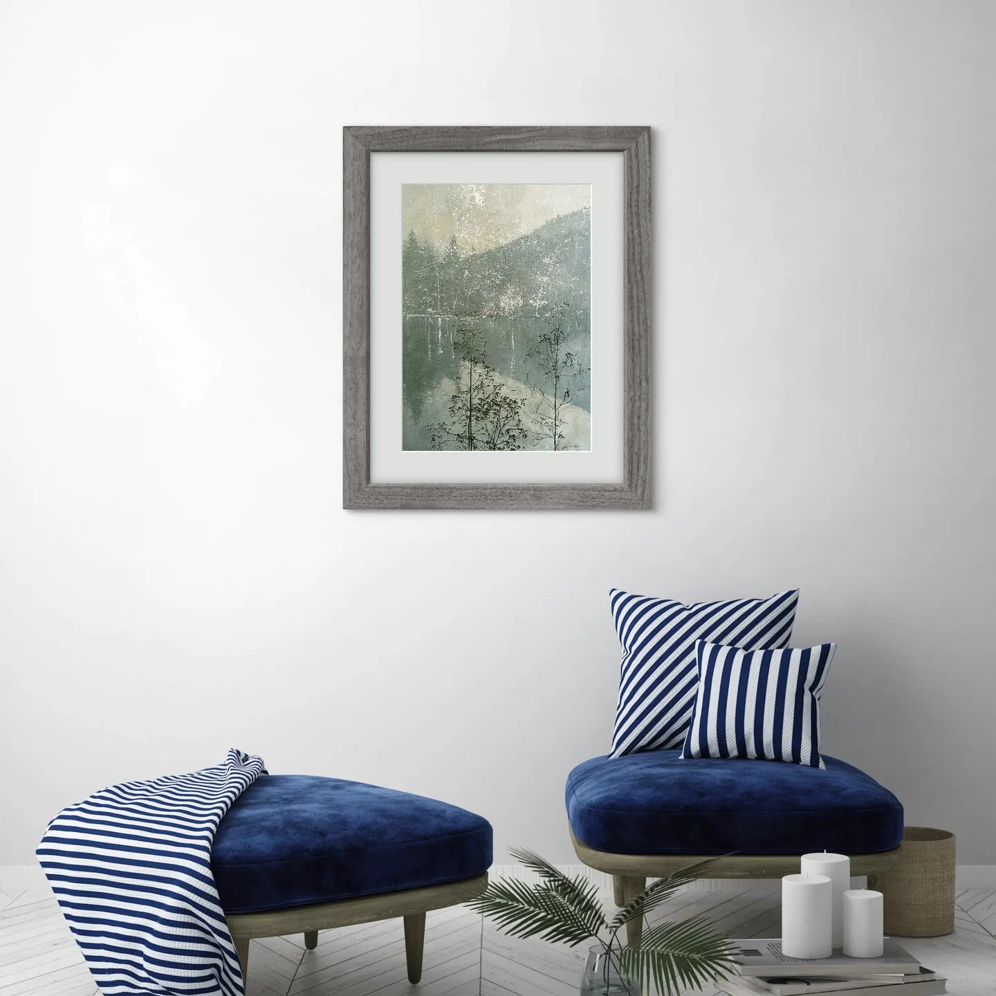 Still Waters – Misty Forest Lake Botanical Landscape Print