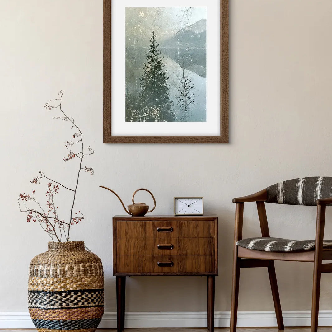 Highland Pines – Nordic Mountain and Tree Silhouette Print