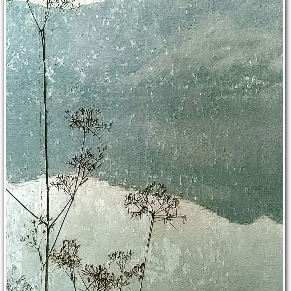 Echoes of Stillness – Misty Mountain Botanical Reflection Print