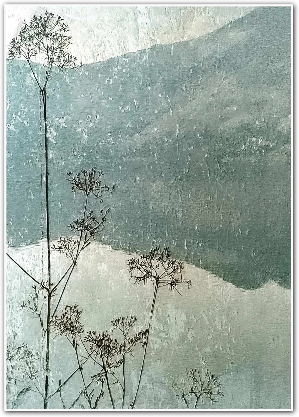 Echoes of Stillness – Misty Mountain Botanical Reflection Print