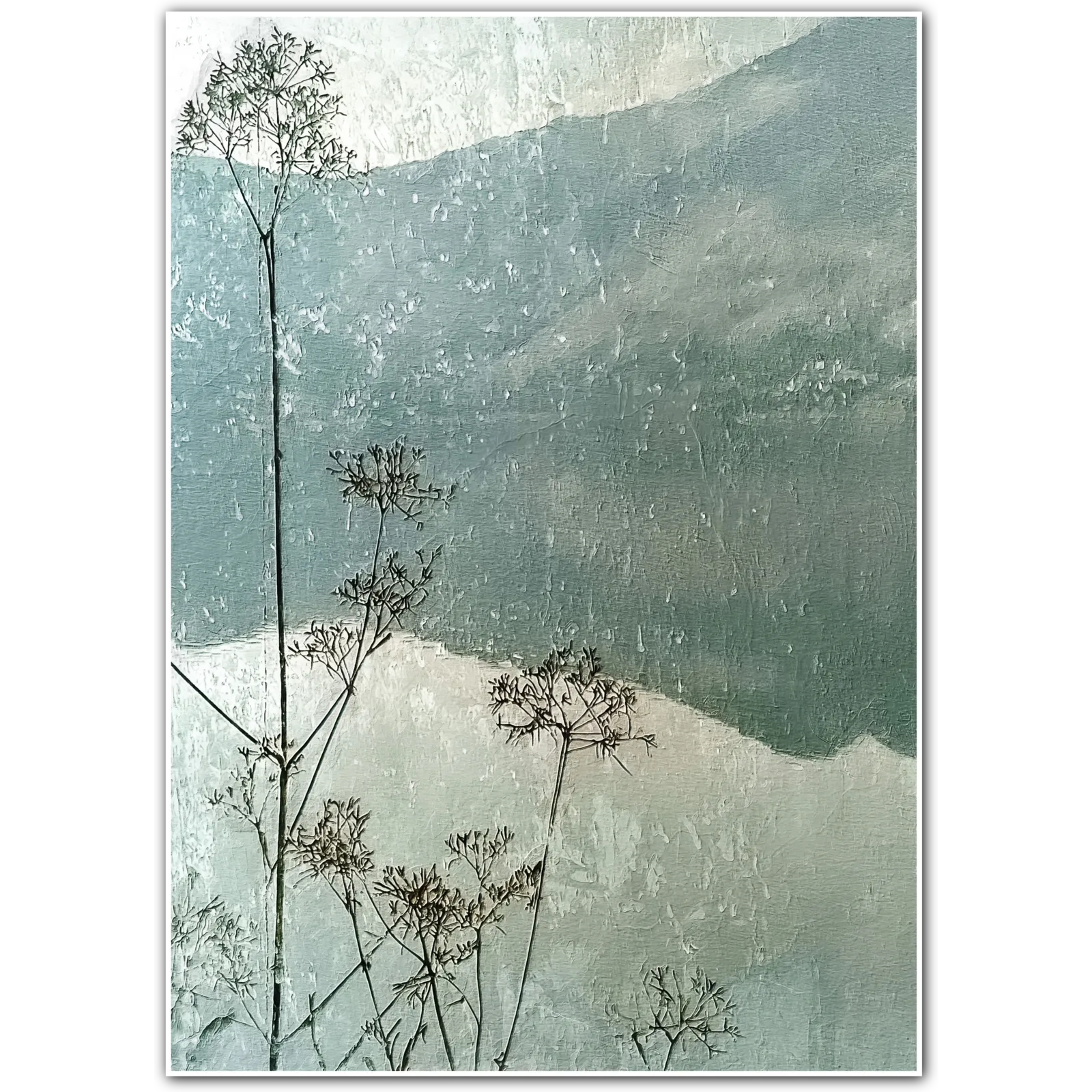 Echoes of Stillness – Misty Mountain Botanical Reflection Print