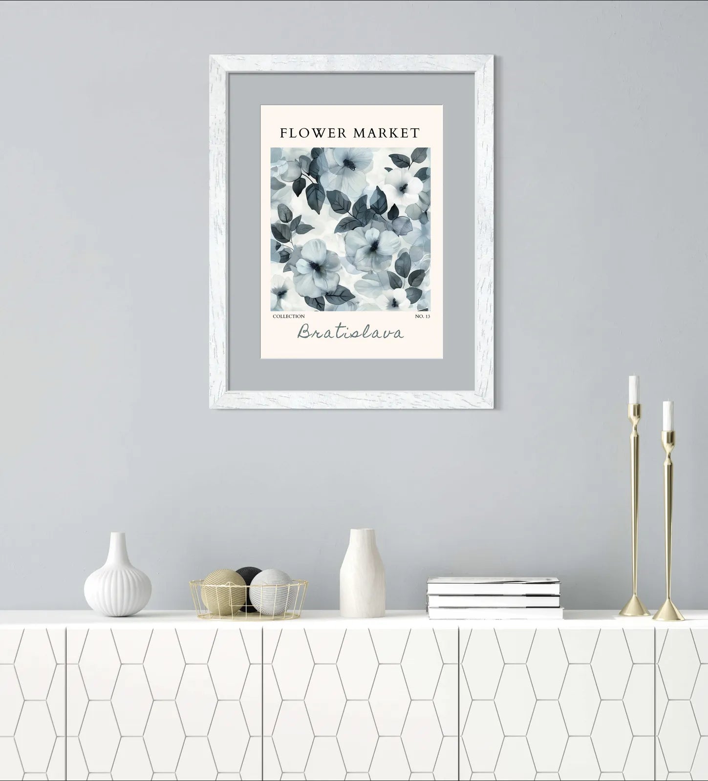 Bratislava Flower Market Art Print – Ethereal Blue Botanical Dream