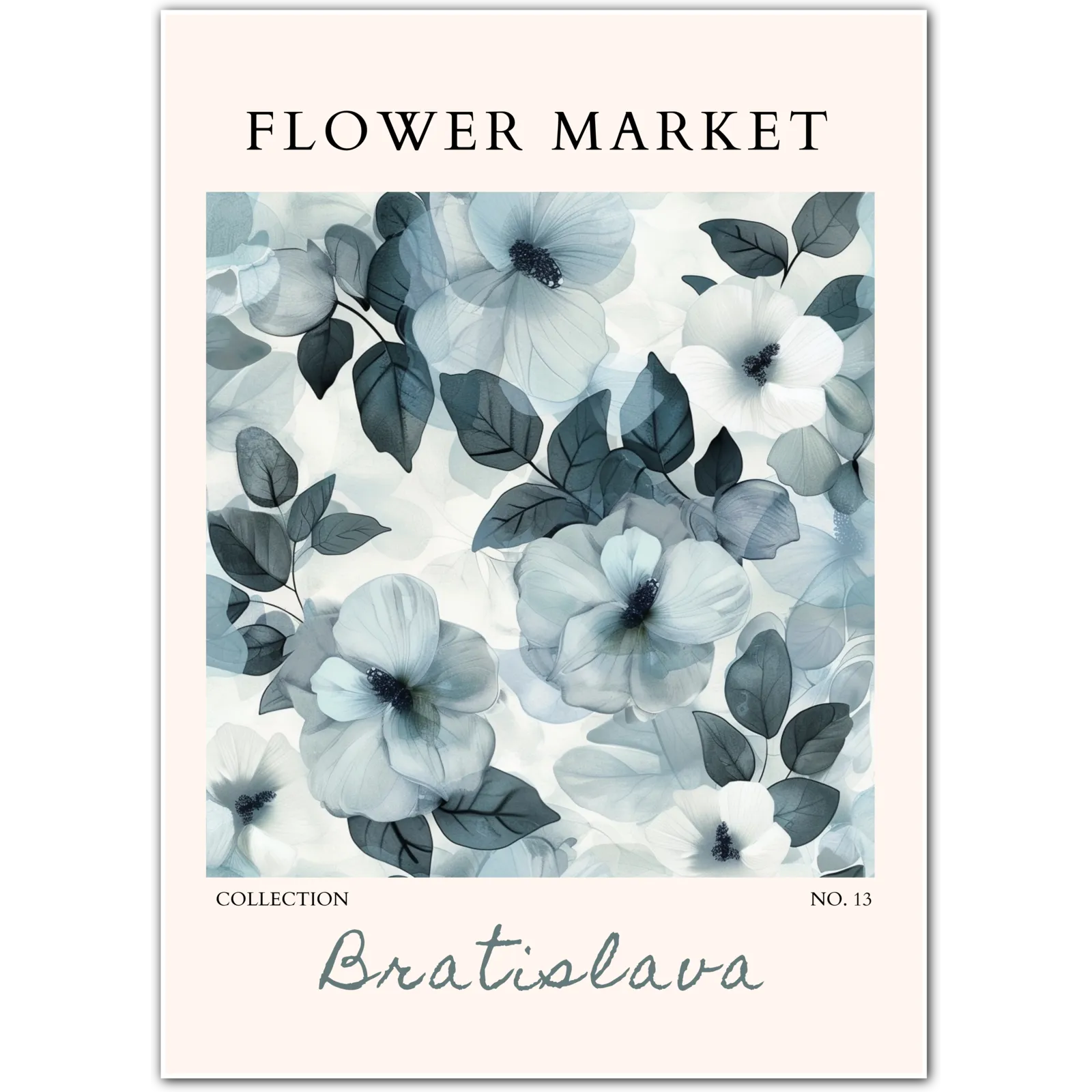 Bratislava Flower Market Art Print – Ethereal Blue Botanical Dream