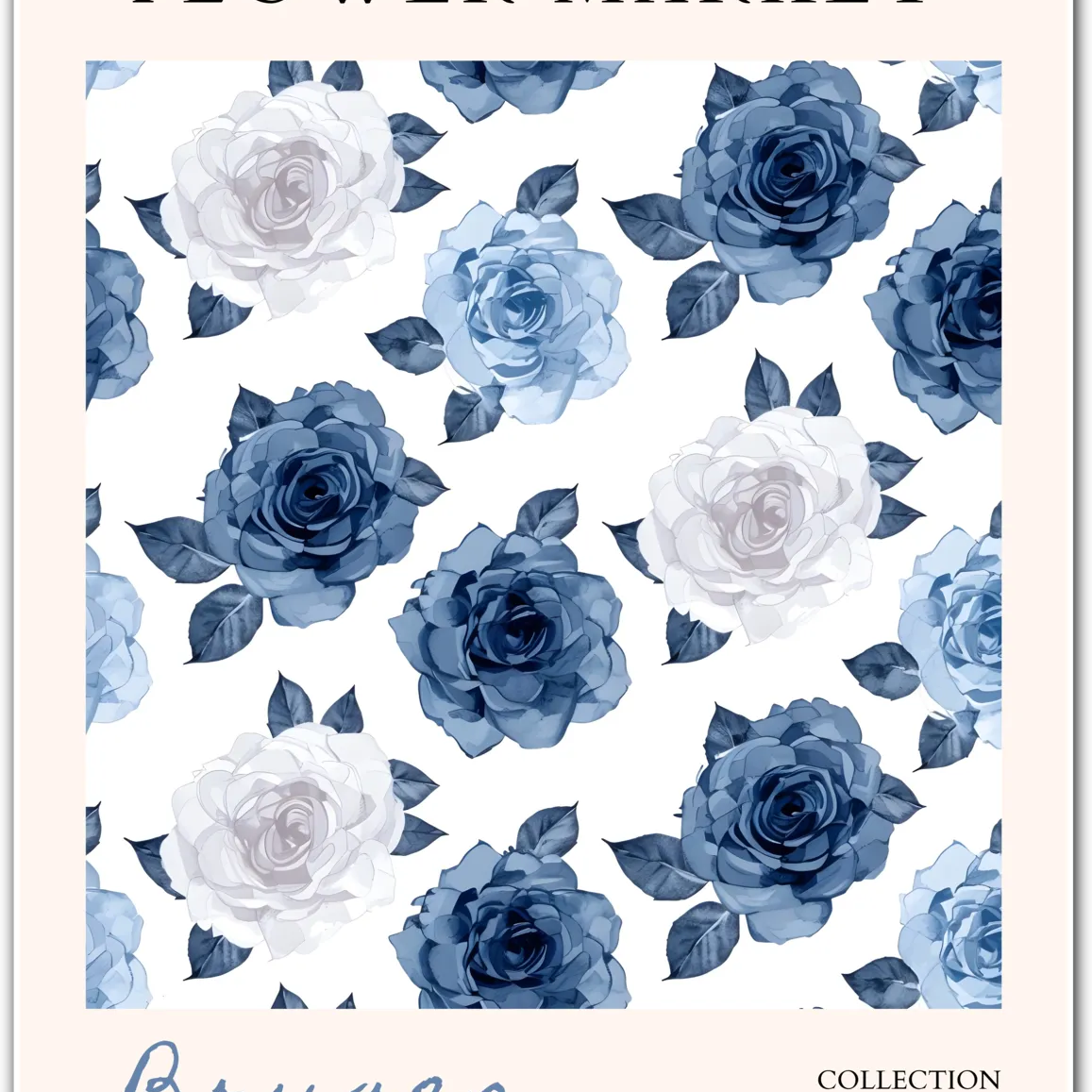 Bruges Flower Market Art Print – Blue Rose Watercolour Elegance