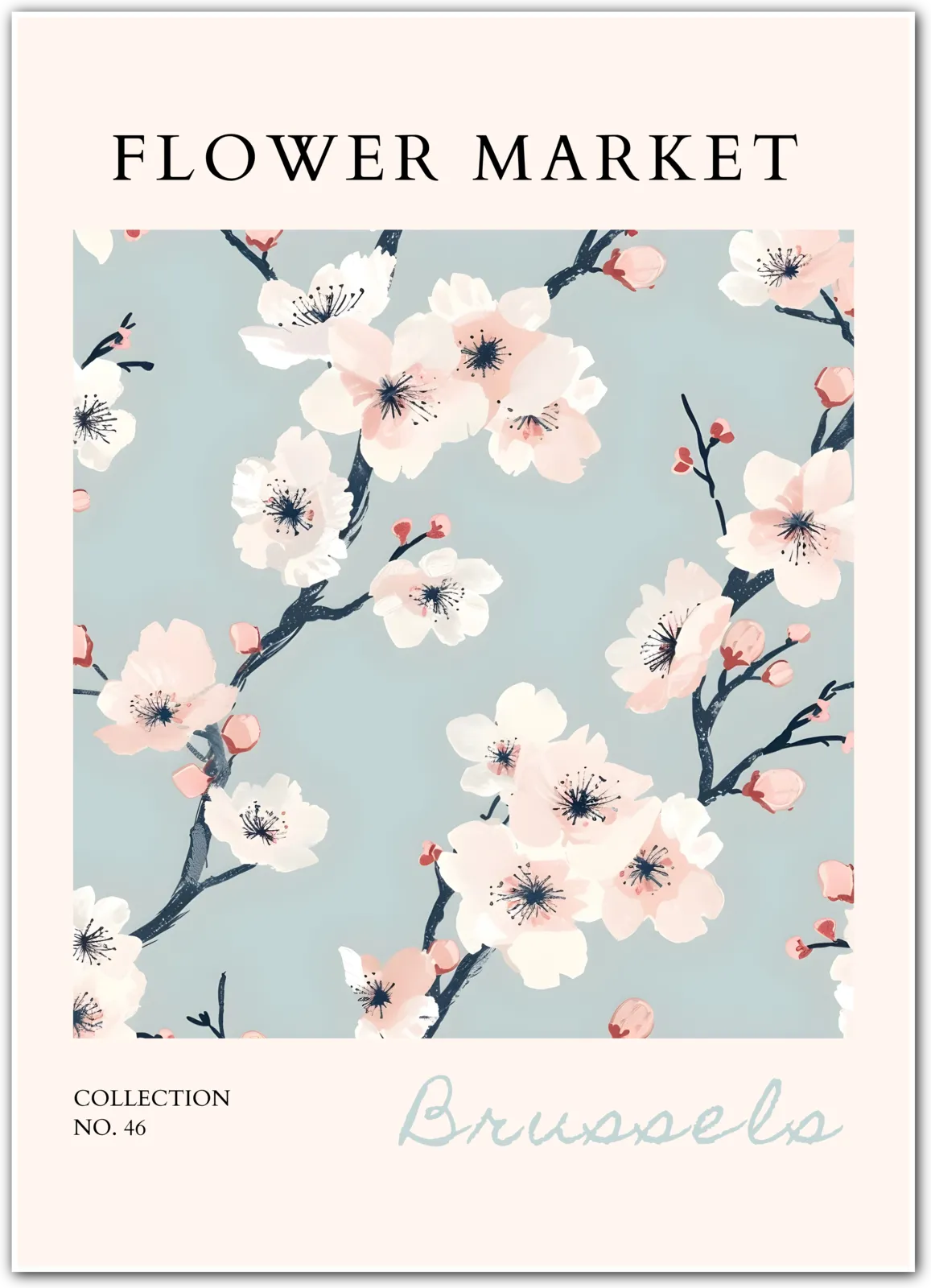 Brussels Flower Market Art Print – Cherry Blossom on Spring Sky