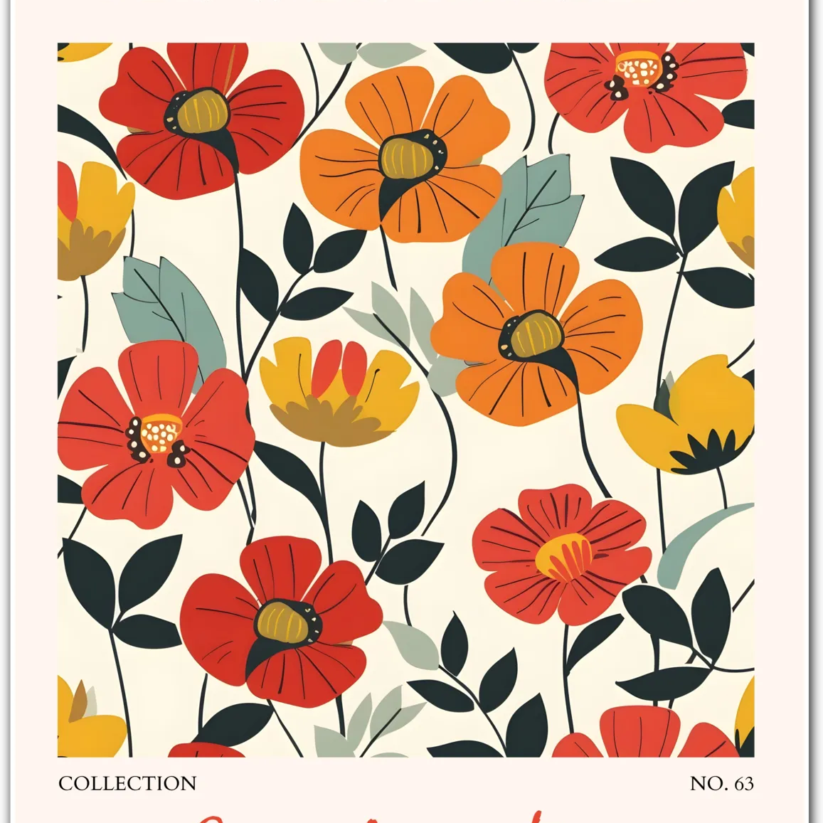 Burlington Flower Market Art Print – Bold Mid-Century Poppies in Red & Yellow