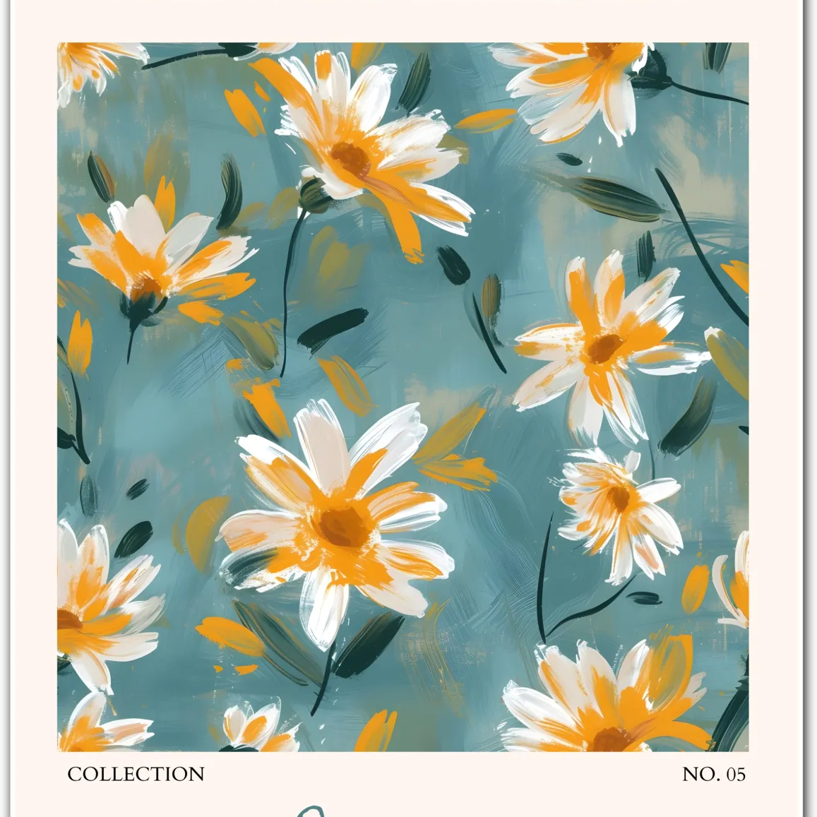 Busan Daisies Art Print – Painterly Coastal Blooms in Teal and Gold