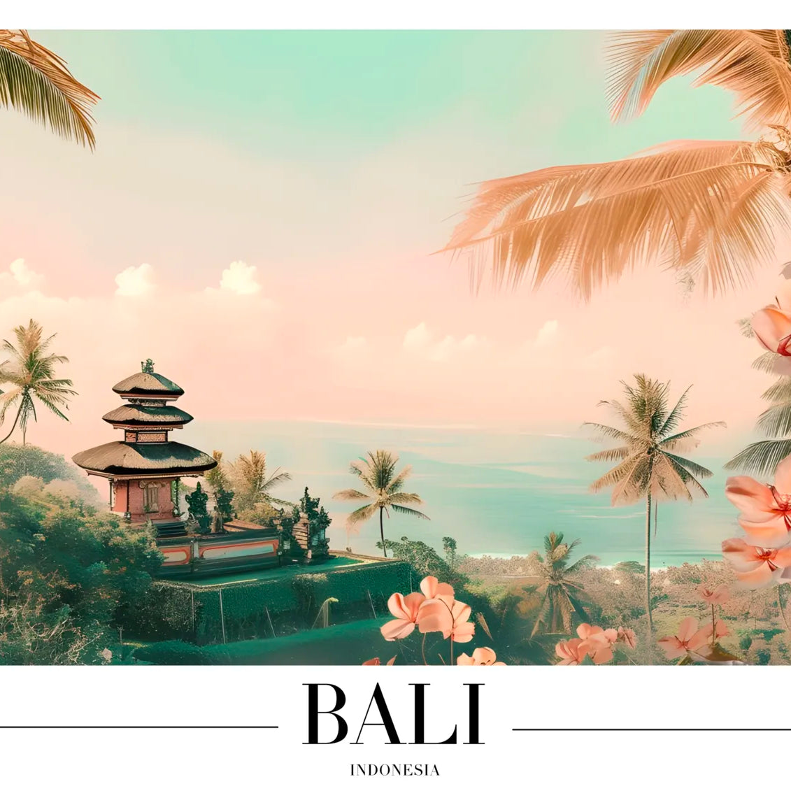 Bali Sea View Art Print with Distant Temple Retreat 3