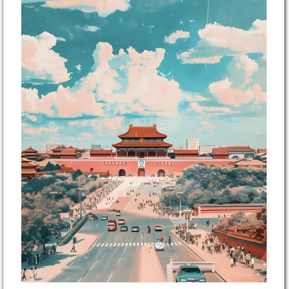 Beijing China Art Print – Impressionist Style Architecture and Cityscape