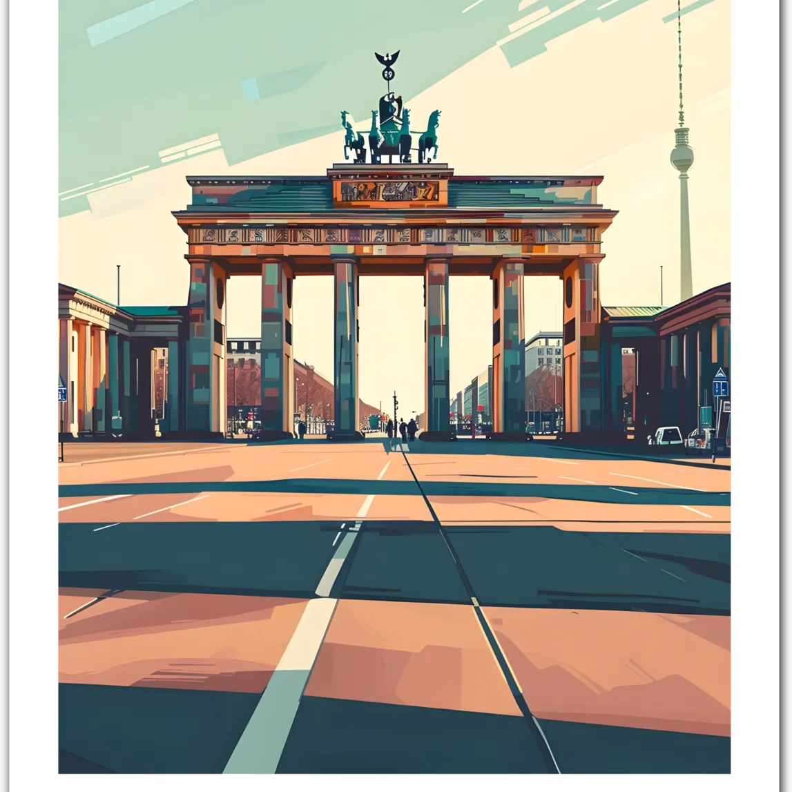 Berlin Germany Art Print – Brandenburg Gate in Stylised Cityscape