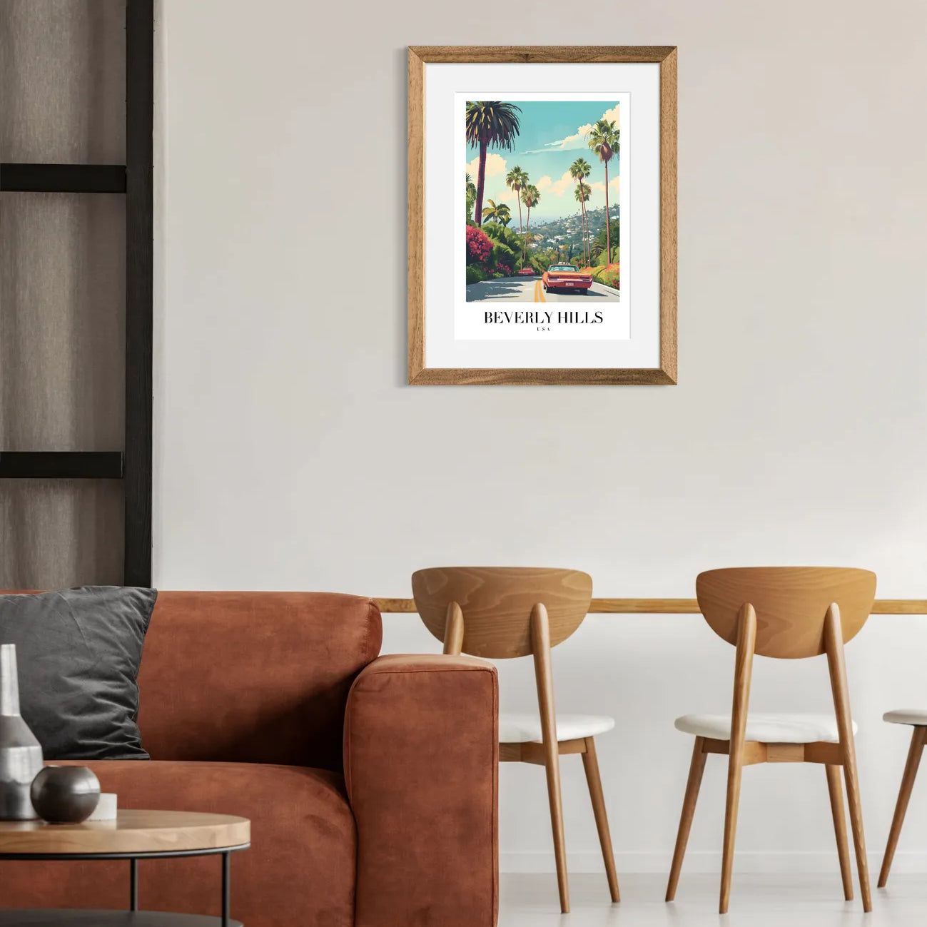 Retro Beverly Hills Art Print With Classic Cars And Palms 2