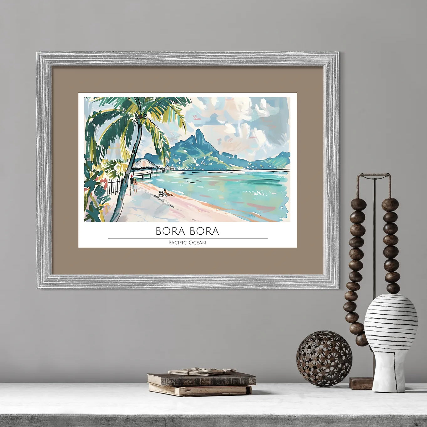 Bora Bora Beach with Mountains Art Print 2