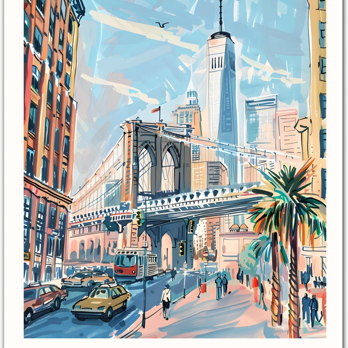 Brooklyn Bridge Art Print - New York City Skyline