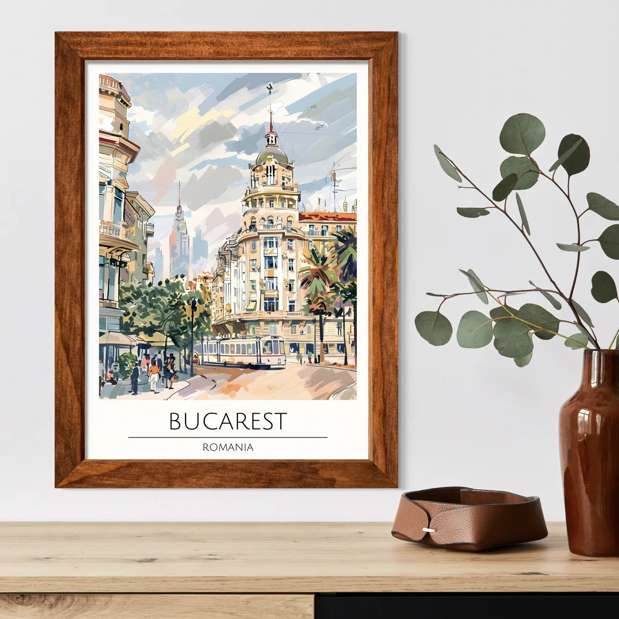 Bucharest Cityscape Art Print - Vibrant Street View of Romania's Capital