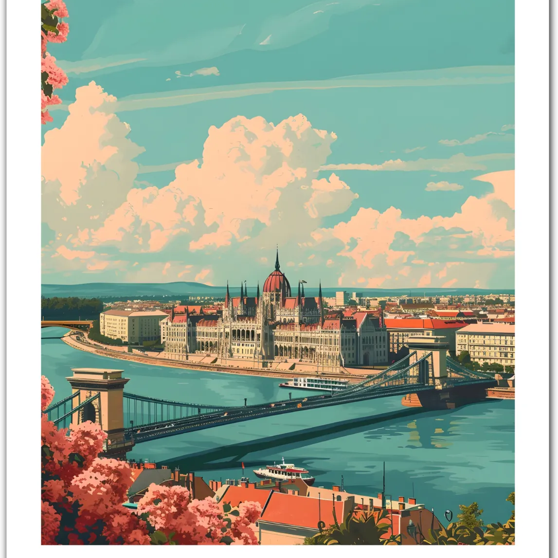 Budapest Hungary Art Print – Parliament and Chain Bridge