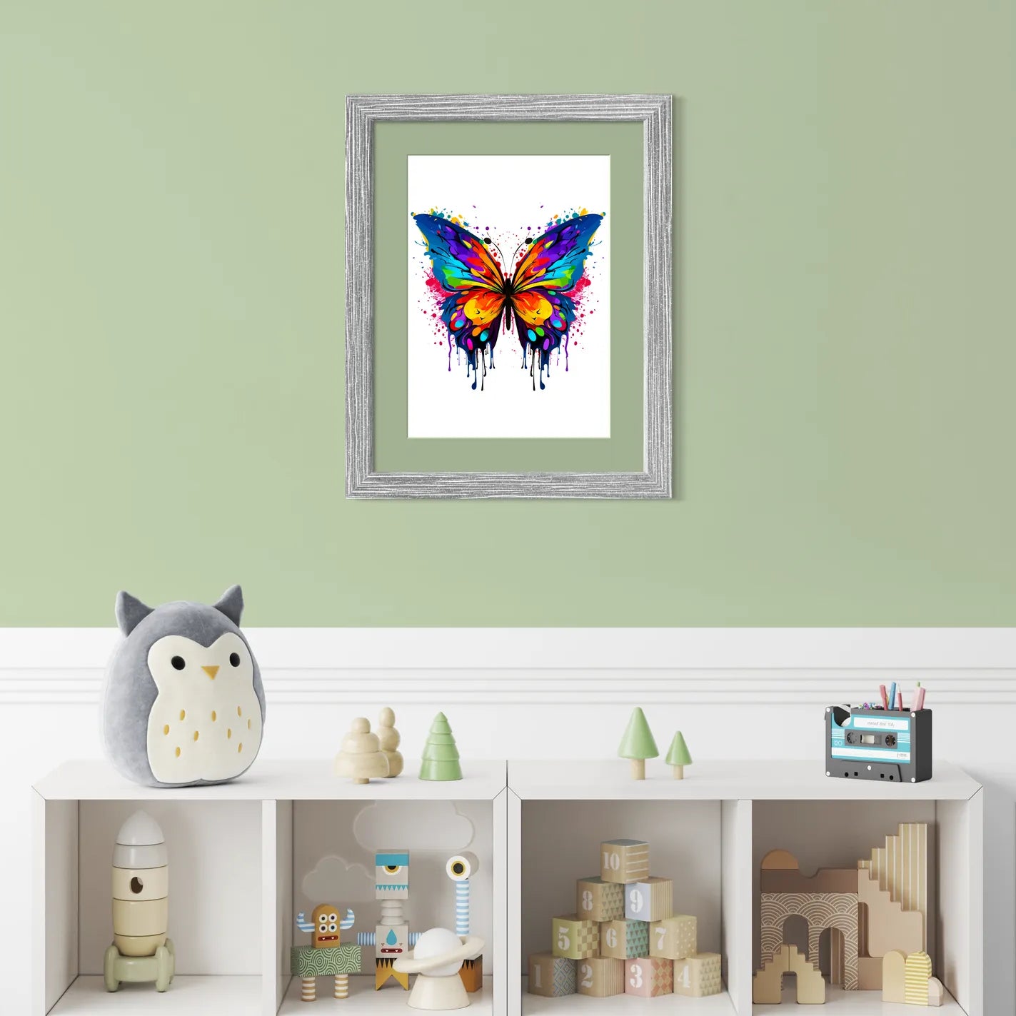 Brightly Coloured Paint Drip Butterfly Art Print 2
