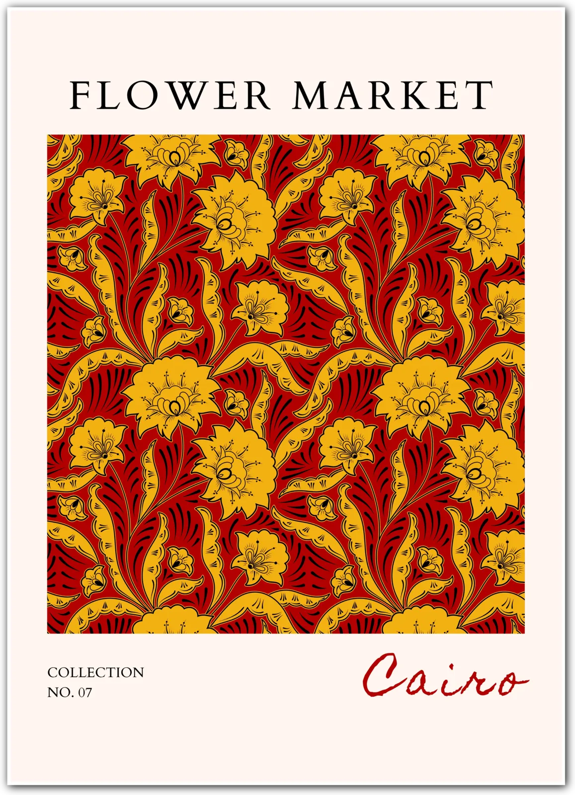 Cairo Ornamental Flowers – Luxurious Red and Gold Art Deco Floral Print